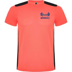 Detroit rvid ujj uniszex sportpl, fluor coral, solid black (T-shirt, pl, kevertszlas, mszlas)